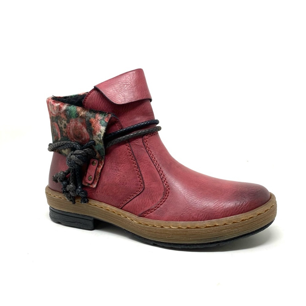 Rieker Z6771-35 Ankle Boots Fleece Lined Zip Berry Red